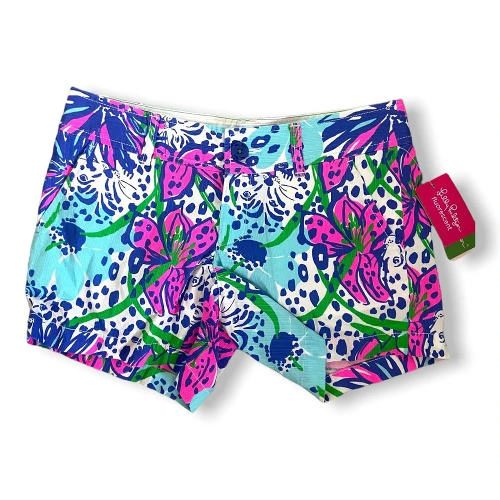 Lilly Pulitzer Callahan In The Garden Fluorescent Shorts Resort White Floral NWT
